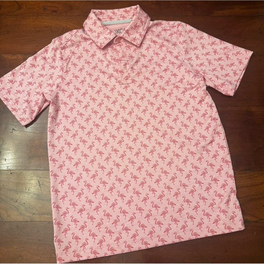 Johnston Murphy xc4 Pink Flamingo Boys Performance Polo Shirt Medium (8-10)